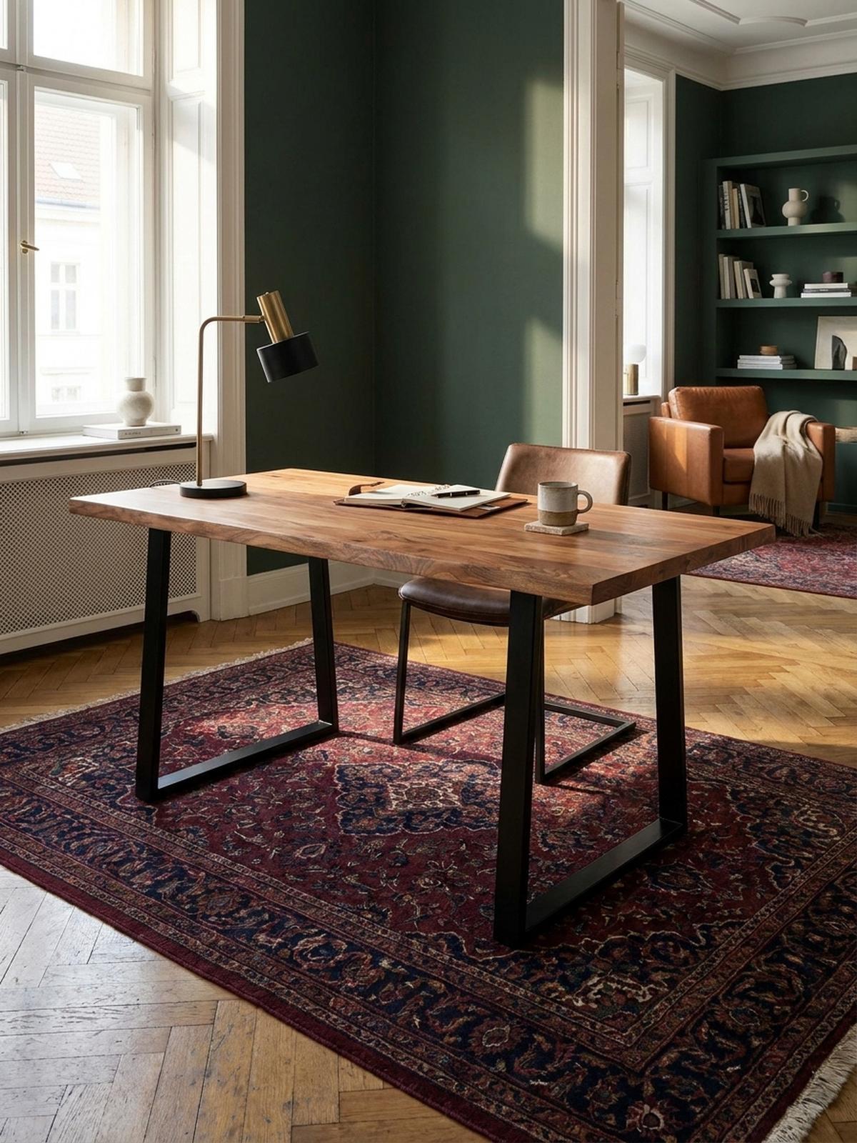 SCHREIBTISCH Massivholz Baumkante Handgefertigt Akazie TARN, Goldbraun-Schwarz 200x100x76 cm - Schwarz/Braun, Holz/Metall (100/200/76cm) - KADIMA DESIGN