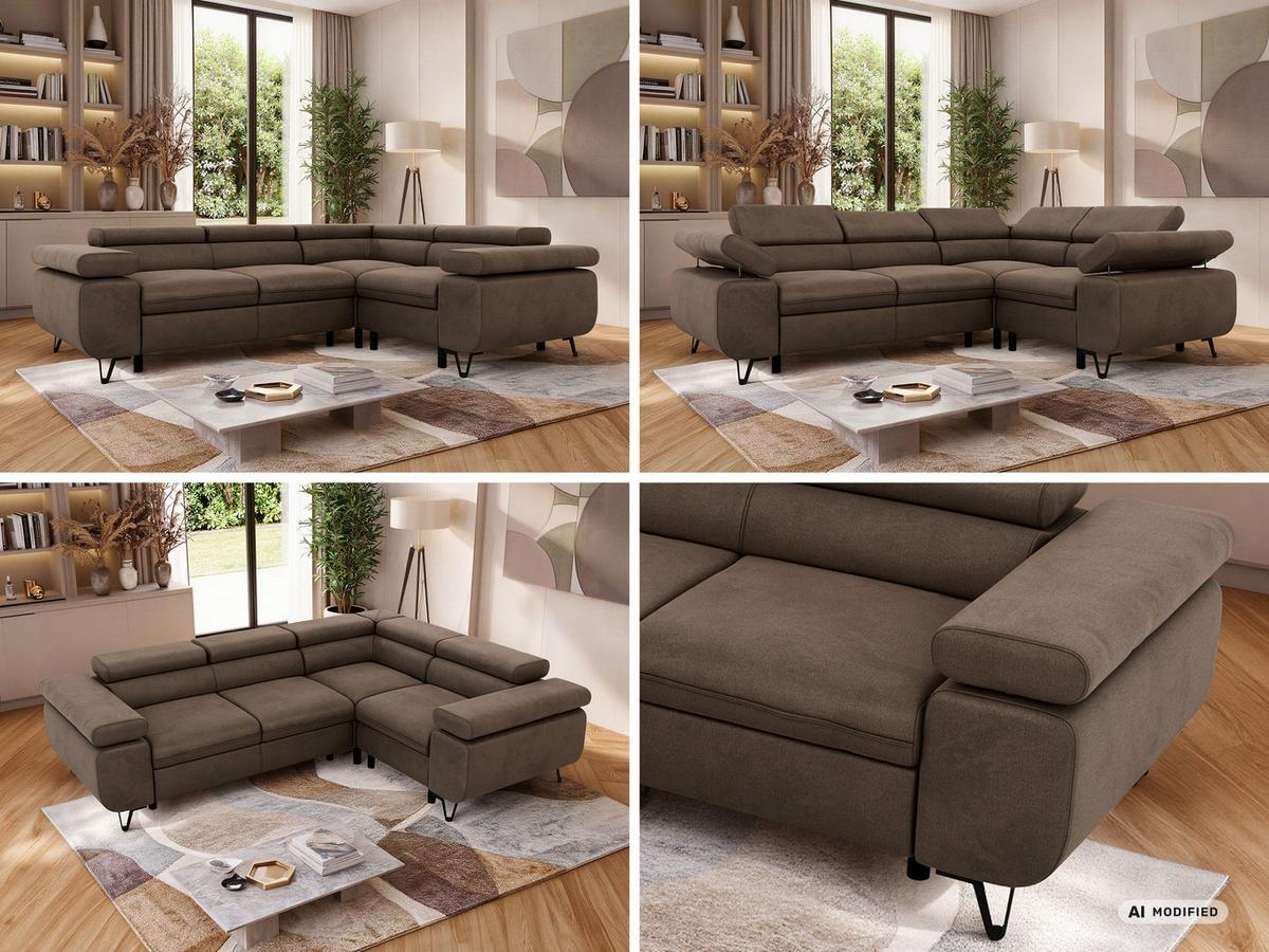 ECKSOFA ORSO L Braun Velvet - Rechts Seite - Schwarz/Braun, Textil/Metall (268/197cm) - MKS