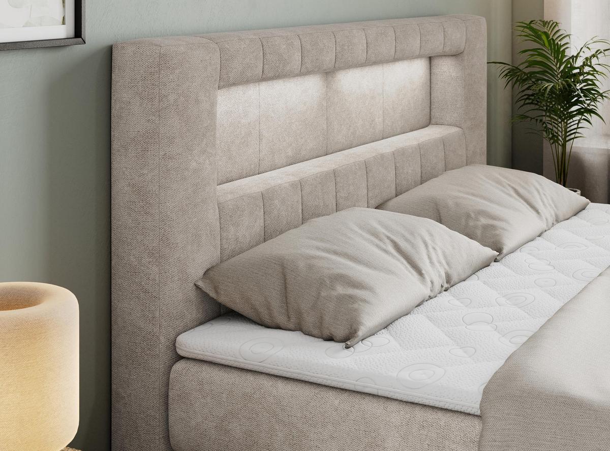 BOXSPRINGBETT GOLD-5 KING LED 200/200 Beige Struktur - H3 - Beige, Holz/Textil (200/200cm) - MKS