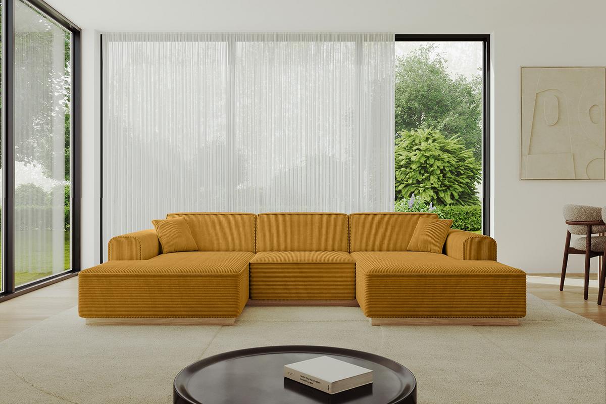 WOHNLANDSCHAFT IREA-U1-v2 - 301x165x80 cm Senfgelb - Grün, Holzwerkstoff/Textil (301/80/165cm) - ALTDECOR
