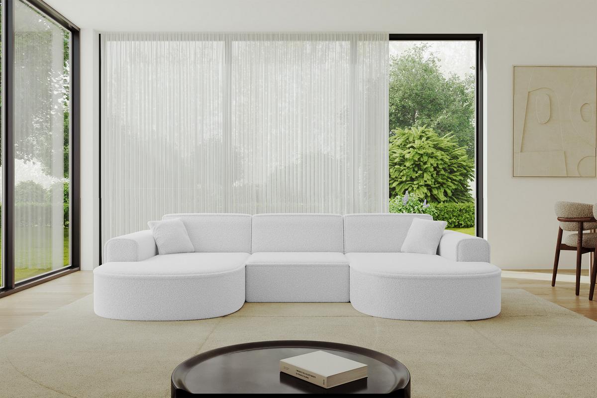 WOHNLANDSCHAFT MARI-U1 - 303x171x79 cm Weiß Bouclé - Schwarz/Weiß, Holzwerkstoff/Kunststoff (303/79/171cm) - ALTDECOR