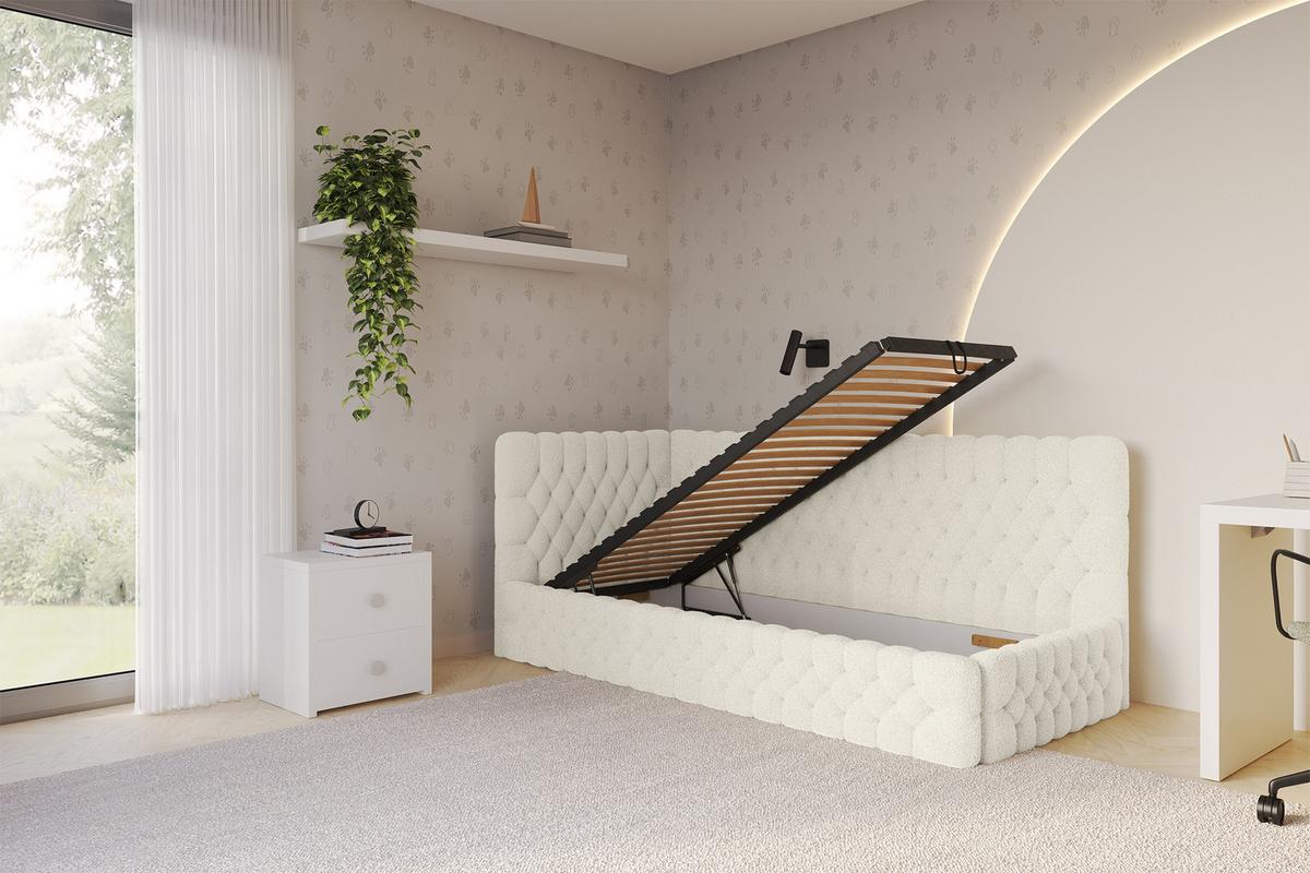 EINZELLBETT Jugendbett mit Bettkasten, Rechts - MULY 100x200 Beige - Perlmutt, Holzwerkstoff/Textil (100/200cm) - ALTDECOR
