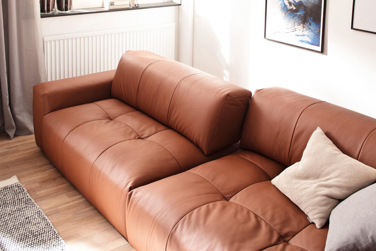 LEDERSOFA MIT SITZTIEFENVERSTELLUNG PALACE Braun Leder Relaxfunktion - Braun, Leder (298/74/120cm) - KAWOLA