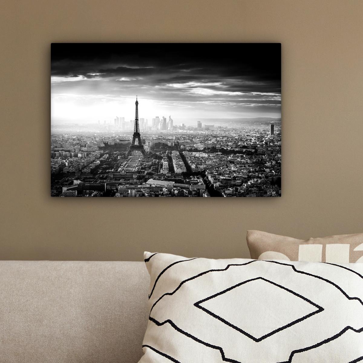LEINWANDBILD Paris - Skyline - Eiffelturm - Stadt - Wolken Deko Schlafzimmer 30x20 cm - Dunkelgrau, Textil (30/20cm) - MuchoWow