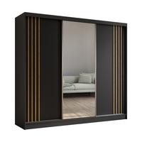 KLEIDERSCHRANK mit Spiegel-Schiebetüren und Aluminium-Leisten - NALLA - 240 cm Schwarz+Schwarz+Artisan - Anthrazit/Eiche Artisan, Holzwerkstoff (240/216/61cm) - ALTDECOR