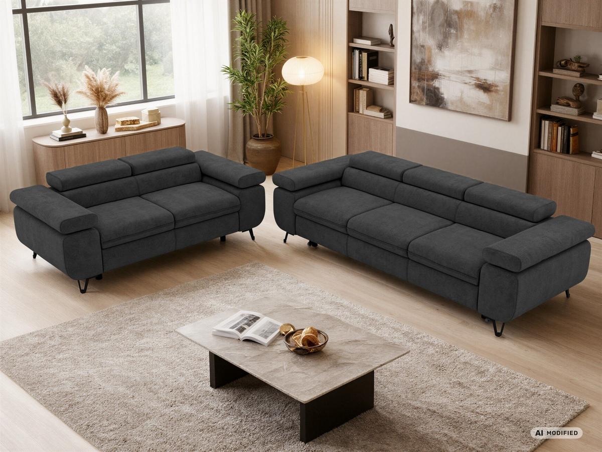 SITZGARNITUR PETERS 2+3 - Dunkelgrau Stukture - Dunkelgrau/Graphitfarben, Textil/Metall (262/76/99cm) - MKS