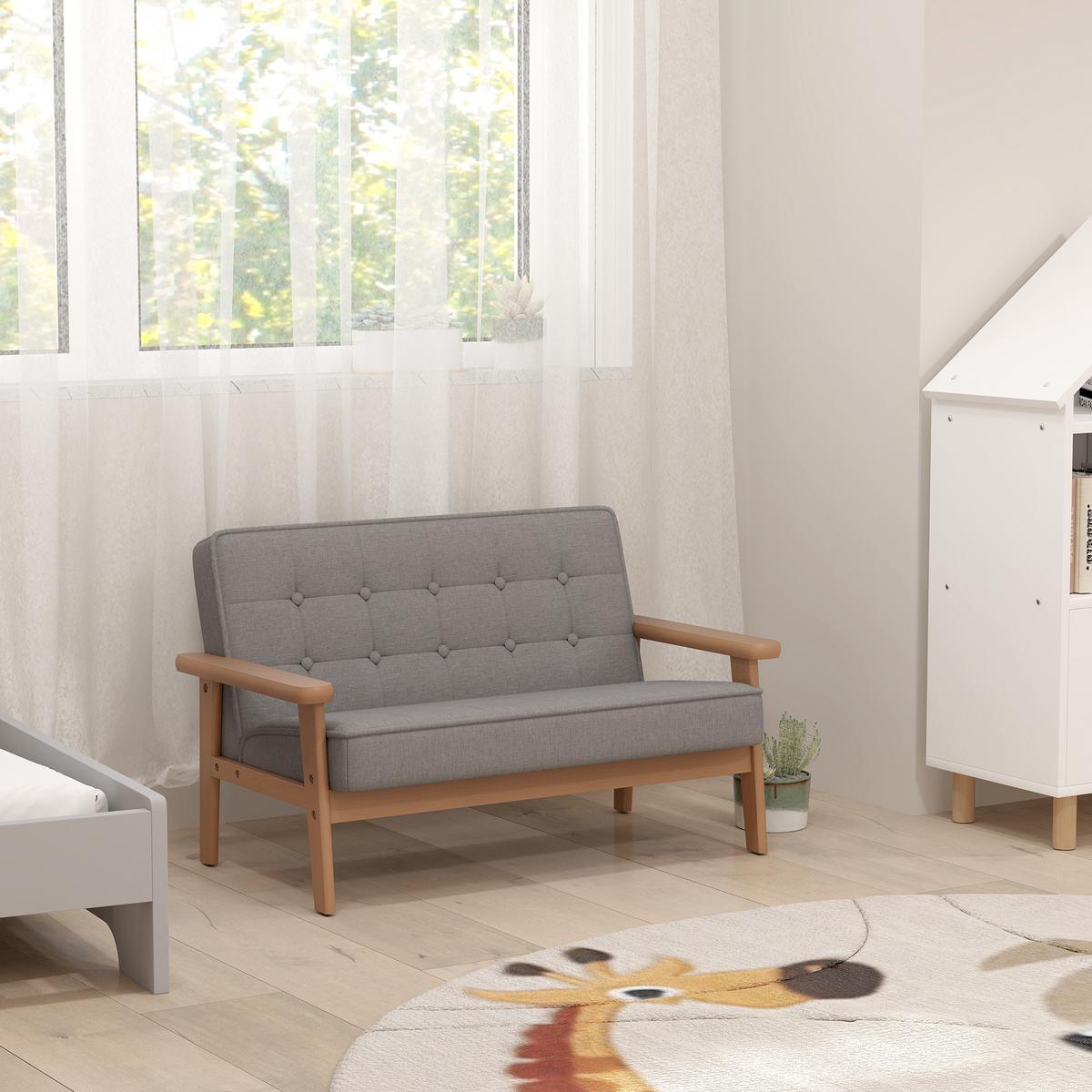 KINDERSESSEL Kurzflor-Stoff Gummiholz Grau - Naturfarben/Grau, Holz/Textil (42/48/77cm) - AIYAPLAY