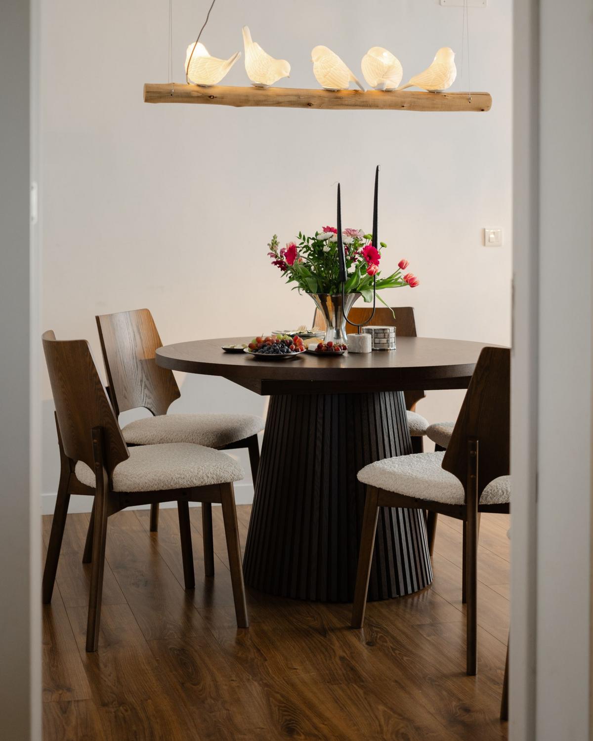 ESSTISCH ausziehbar Dunkle Esche 120-160/120 cm Moore - Dunkelbraun, Holzwerkstoff (120/120/76cm) - Beliani
