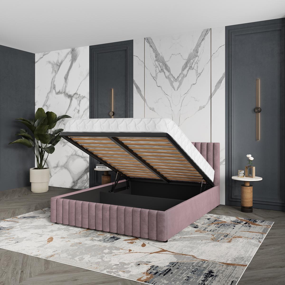 POLSTERBETT CARMIA K 120x200 cm mit Bettkästen - Rosa - Rosa, Holz/Textil - MASSENO
