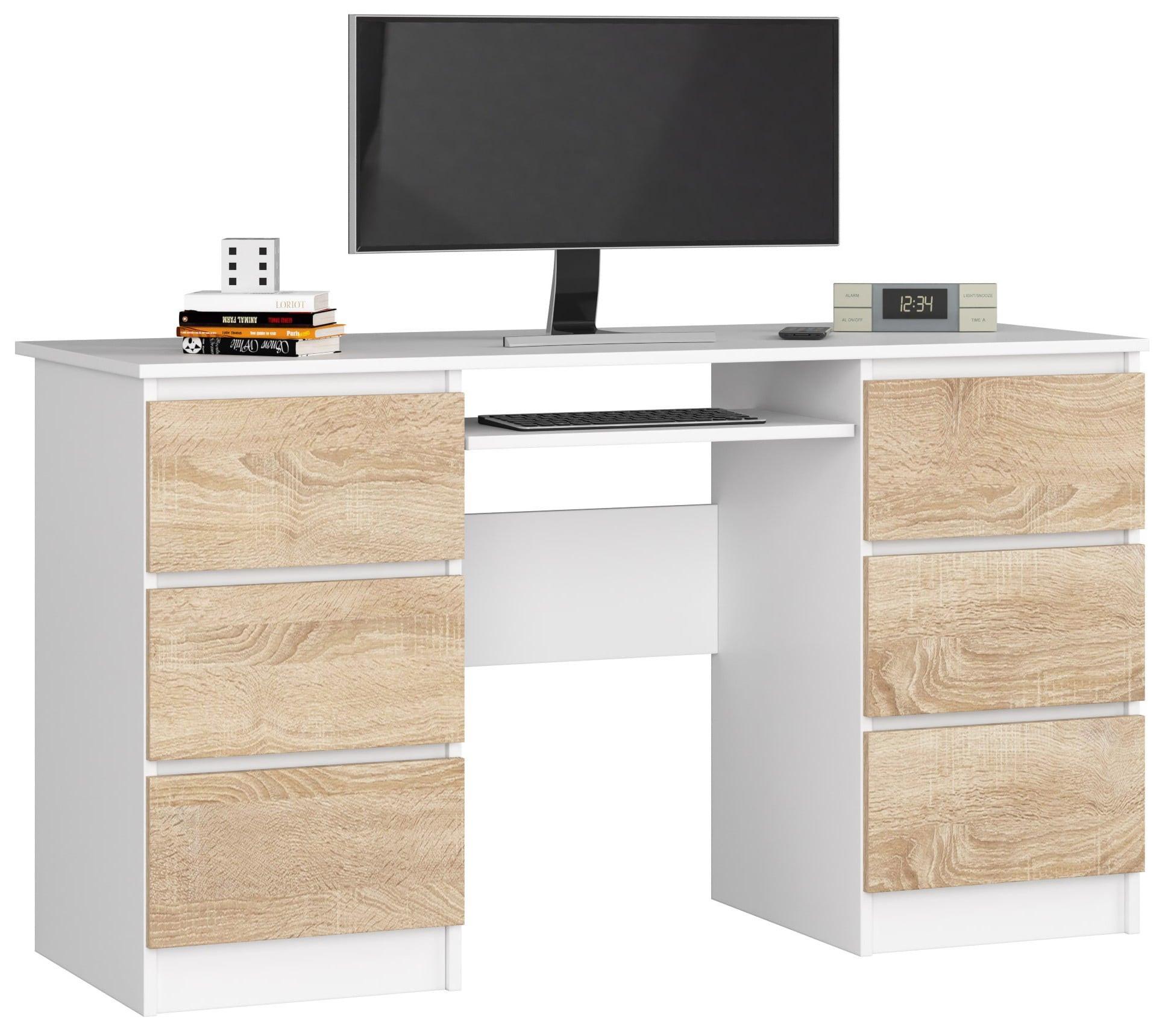 SCHREIBTISCH Weiß, Eiche Sonoma 77/135/50 - Weiß/Braun, Holzwerkstoff (135/60/77cm) - RAUMHIRSCH FURNITURE