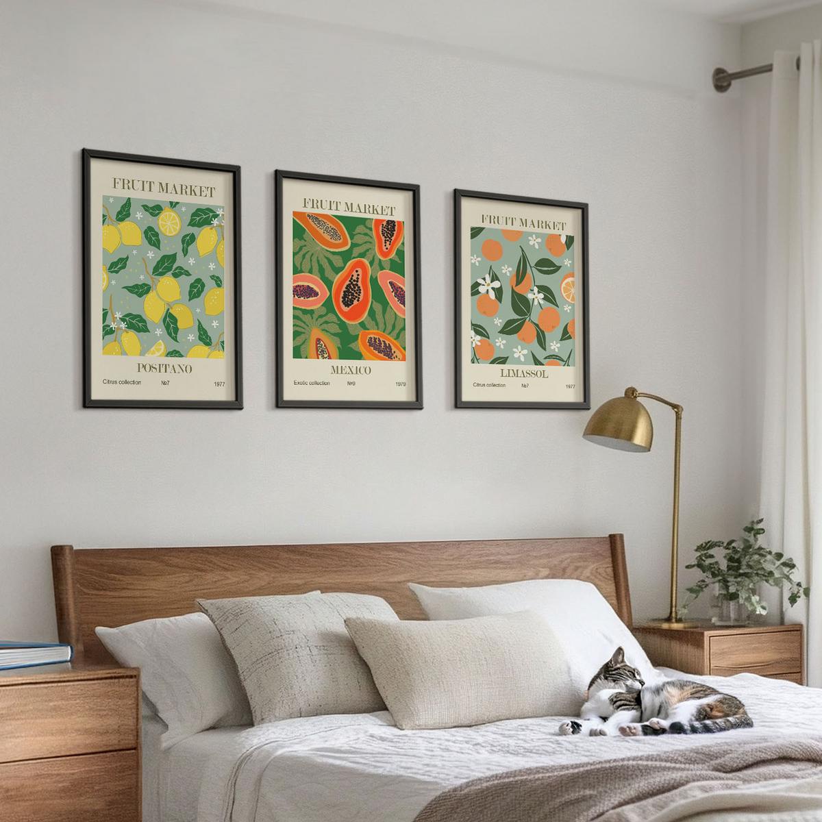 BILDER SET 3er Set - 40x60 cm Schwarzer Rahmen - Fruchtposter Zitronen Papayas - Schwarz, Kunststoff (40/60cm) - TULUP