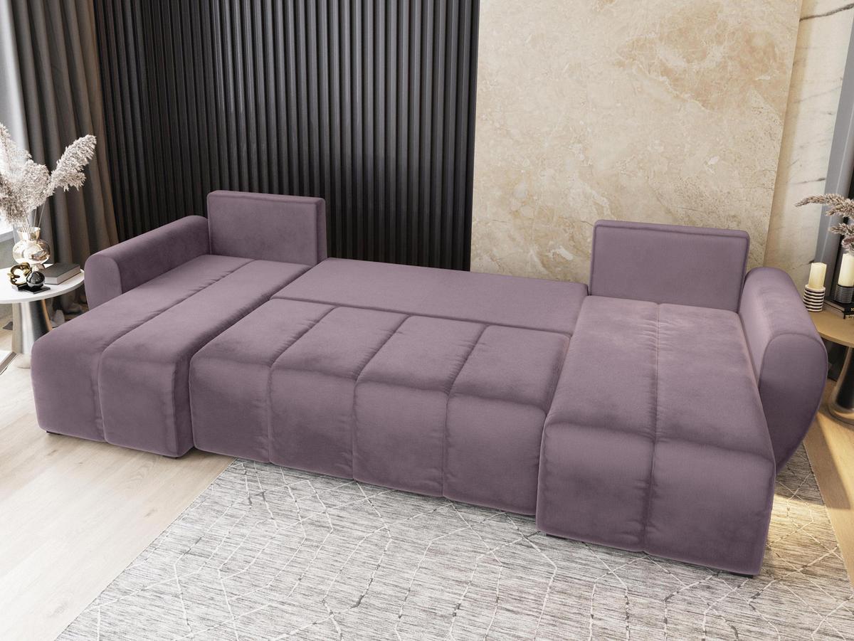 WOHNLANDSCHAFT MADISON U Rosa Plüsch-Stoff mit Schlaffunktion - Schwarz/Rosa, Holz/Kunststoff (311/82/145cm) - MASSENO