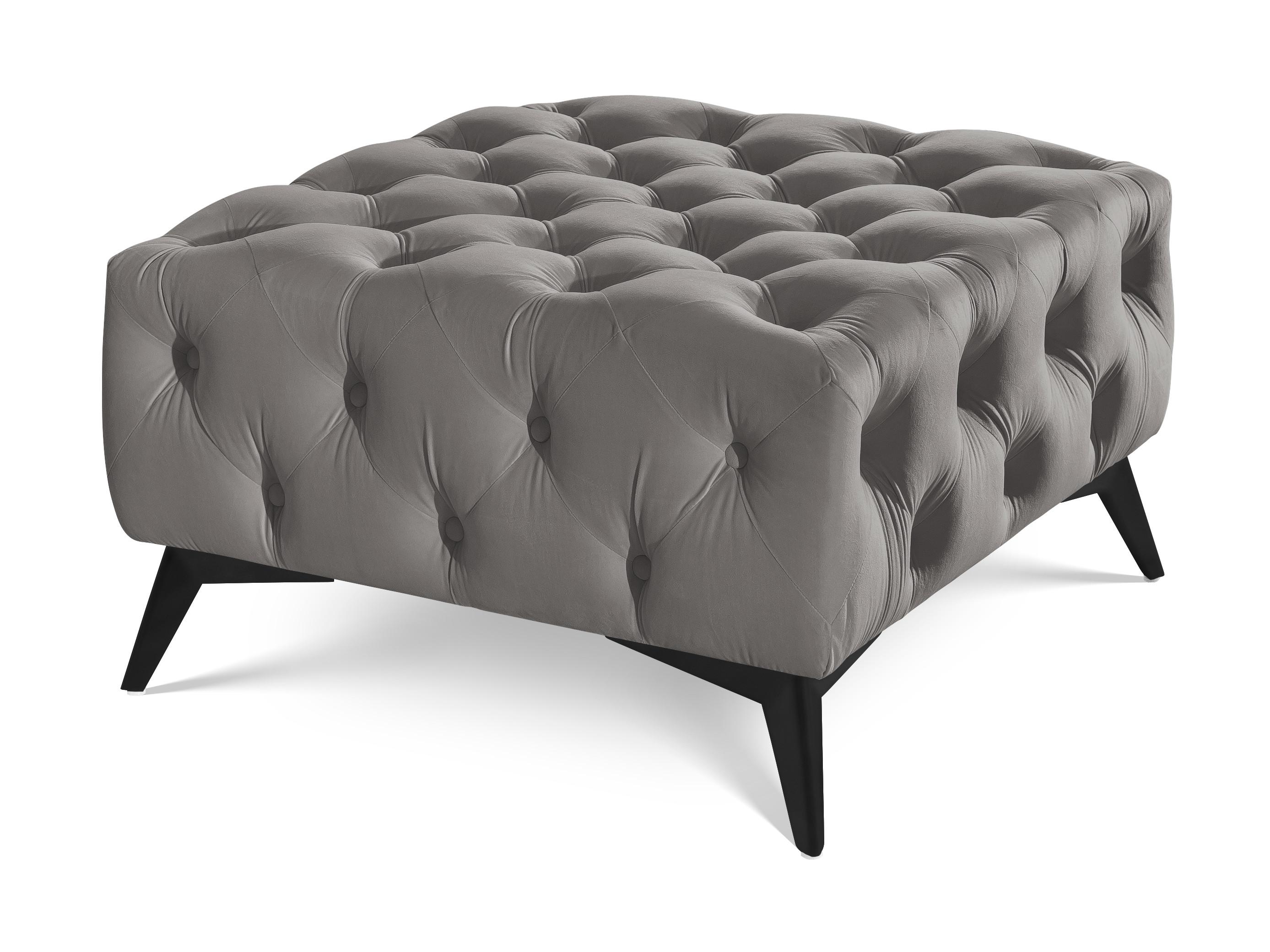 HOCKER Chesterfield Whitby Grau Samt mit schwarzen Füßen - Schwarz/Grau, Holz/Textil (80/45/80cm) - S-Style Möbel