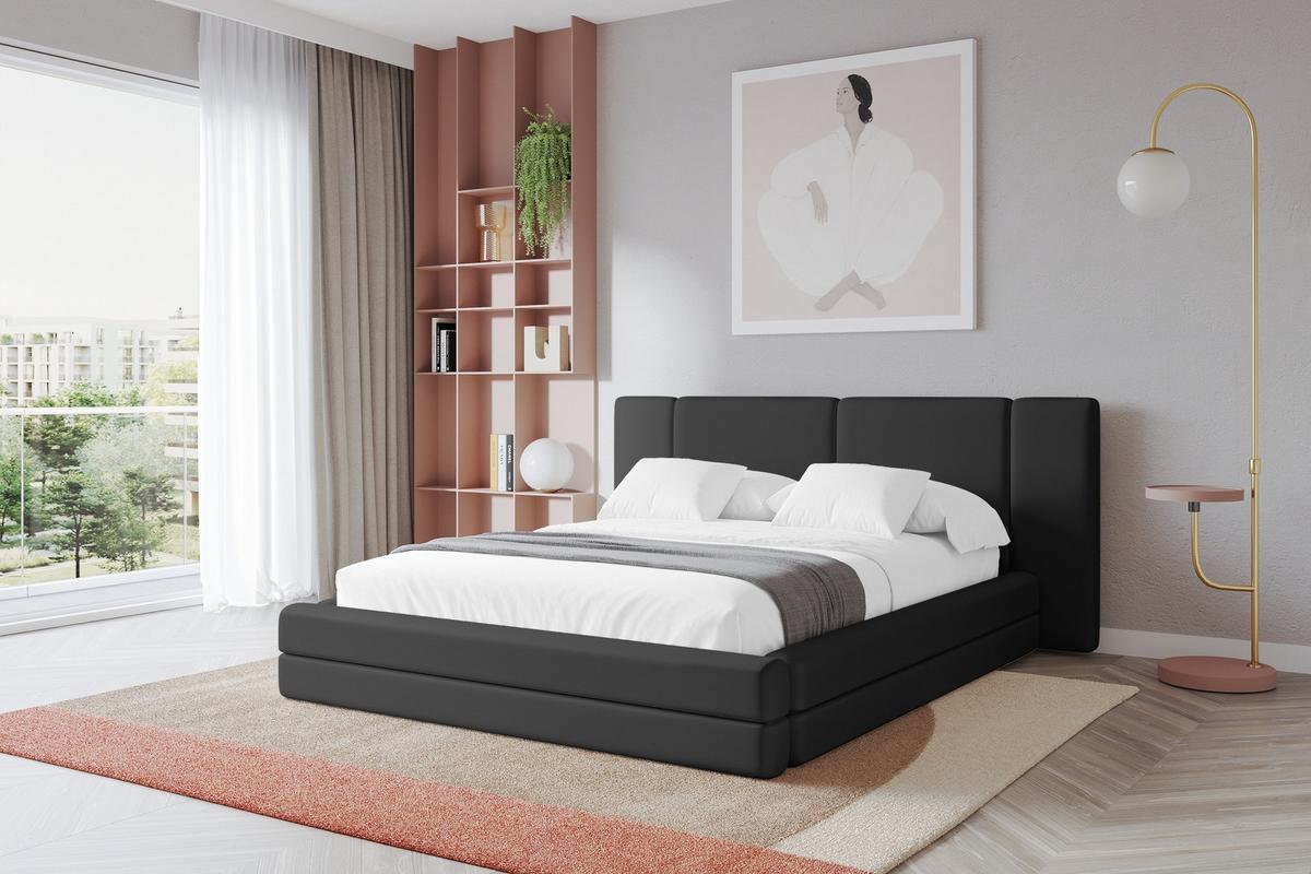 POLSTERBETT mit Bettkasten und Lattenrost, Bett mit Matratze H3/H4 - TEVO 140x200 Schwarz - Schwarz Hochglanz, Holzwerkstoff/Textil (140/200cm) - ALTDECOR