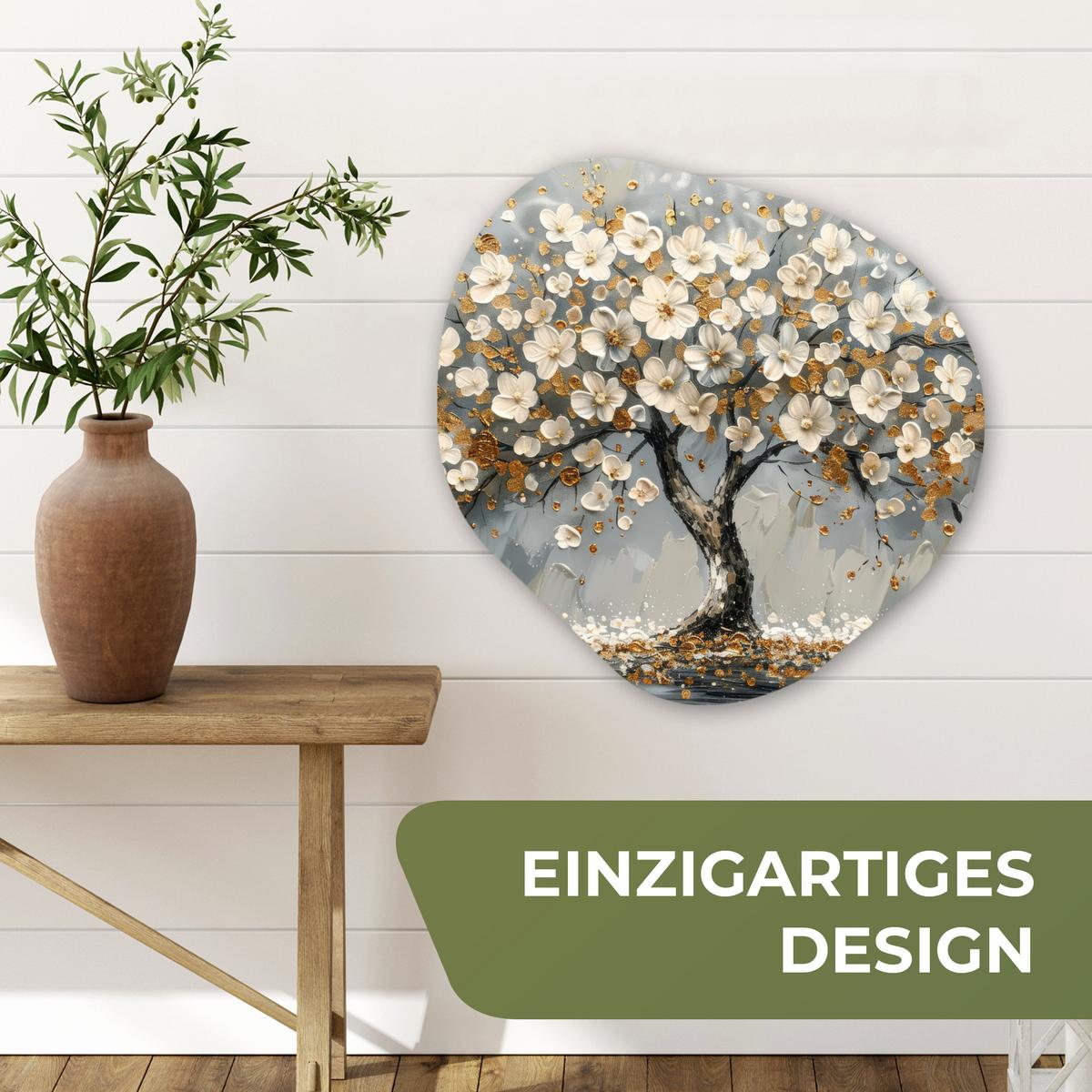 WANDBILD Baum - Gold - Blumen - Abstrakt - Kunst Wandbild 60x60 cm - Goldfarben, Kunststoff (60/60cm) - MuchoWow