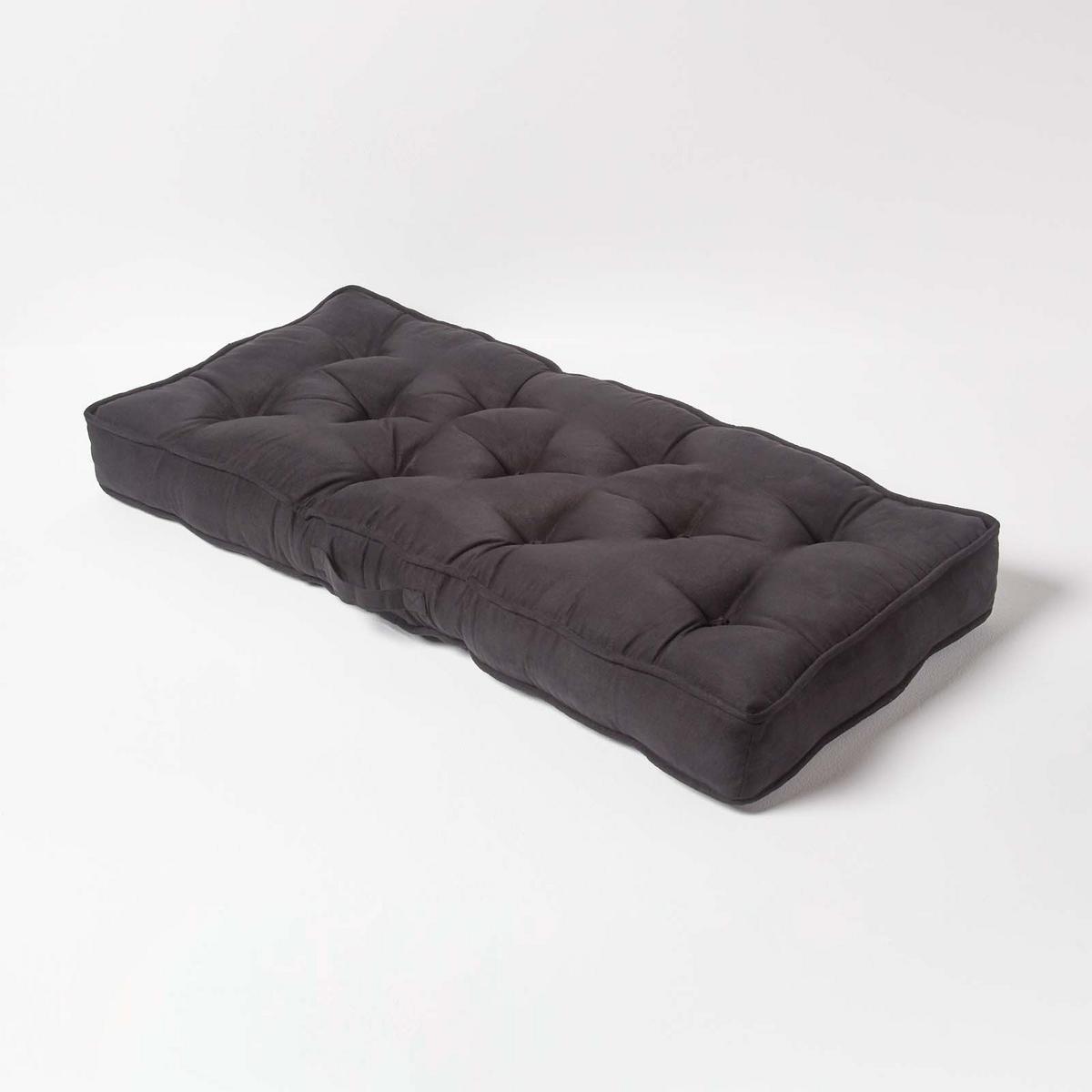 SITZAUFLAGE schwarz 100/48/10 cm – Sofa-Sitzkissen, Velours - Schwarz, Textil (48/100/10cm) - Homescapes