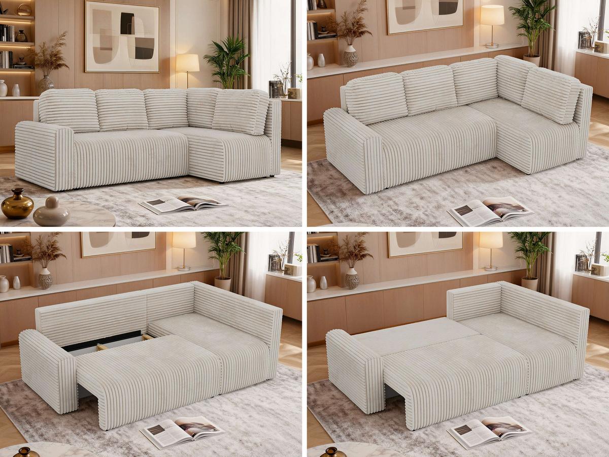 ECKSOFA NESSARO COR L - Beige Cord - Rechts - Beige/Schwarz, Kunststoff/Textil (240/151cm) - MKS