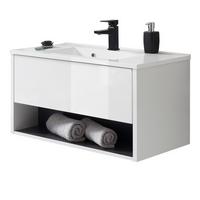 WASCHBECKENUNTERSCHRANK weiß Hochglanz, Waschtisch komplett mit Waschbecken, 80 cm hängend - Weiß Hochglanz/Grau, Holzwerkstoff/Metall (80/44/47cm) - Furn.Design