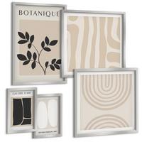 BILDER SET 5er Set - 50x50 cm & 20x30 cm & 40x60 cm Silberner Rahmen - Boho-Pflanzenposter - Silberfarben, Kunststoff (40/60cm) - TULUP
