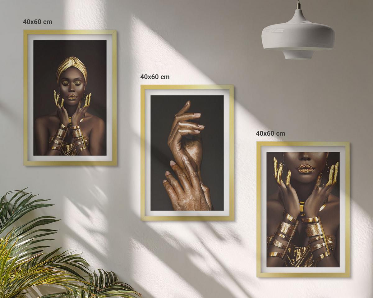 BILDER SET 3er Set - 40x60 cm Goldrahmen - Porträts afrikanischer Frauen - Goldfarben, Kunststoff (40/60cm) - TULUP