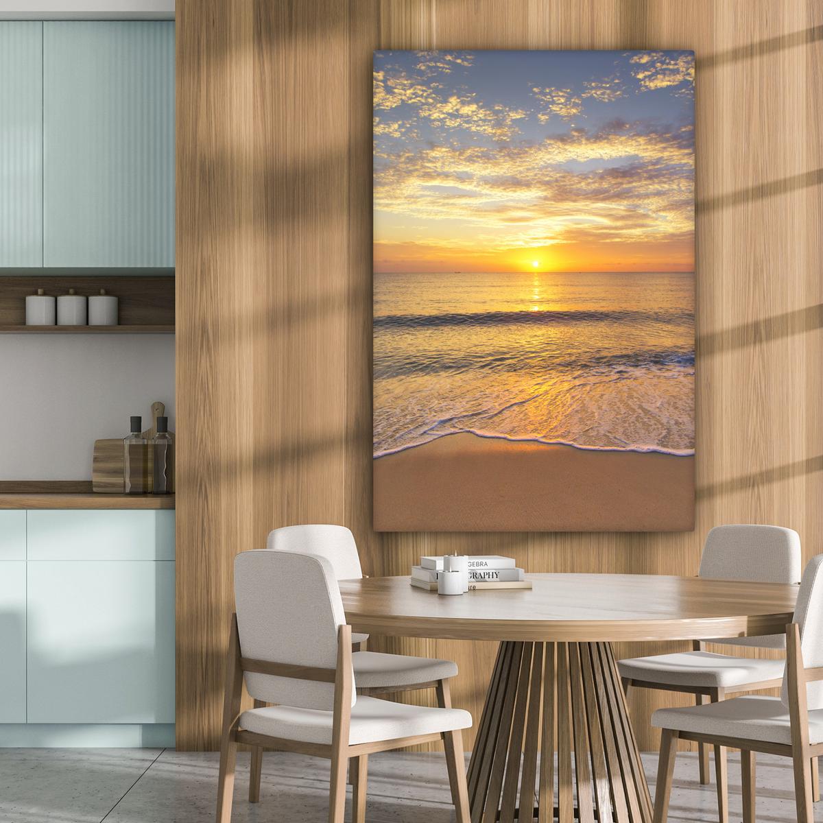 LEINWANDBILD Strand - Sonnenuntergang - Meer Deko XXL 80x120 cm - Gelb, Textil (80/120cm) - MuchoWow