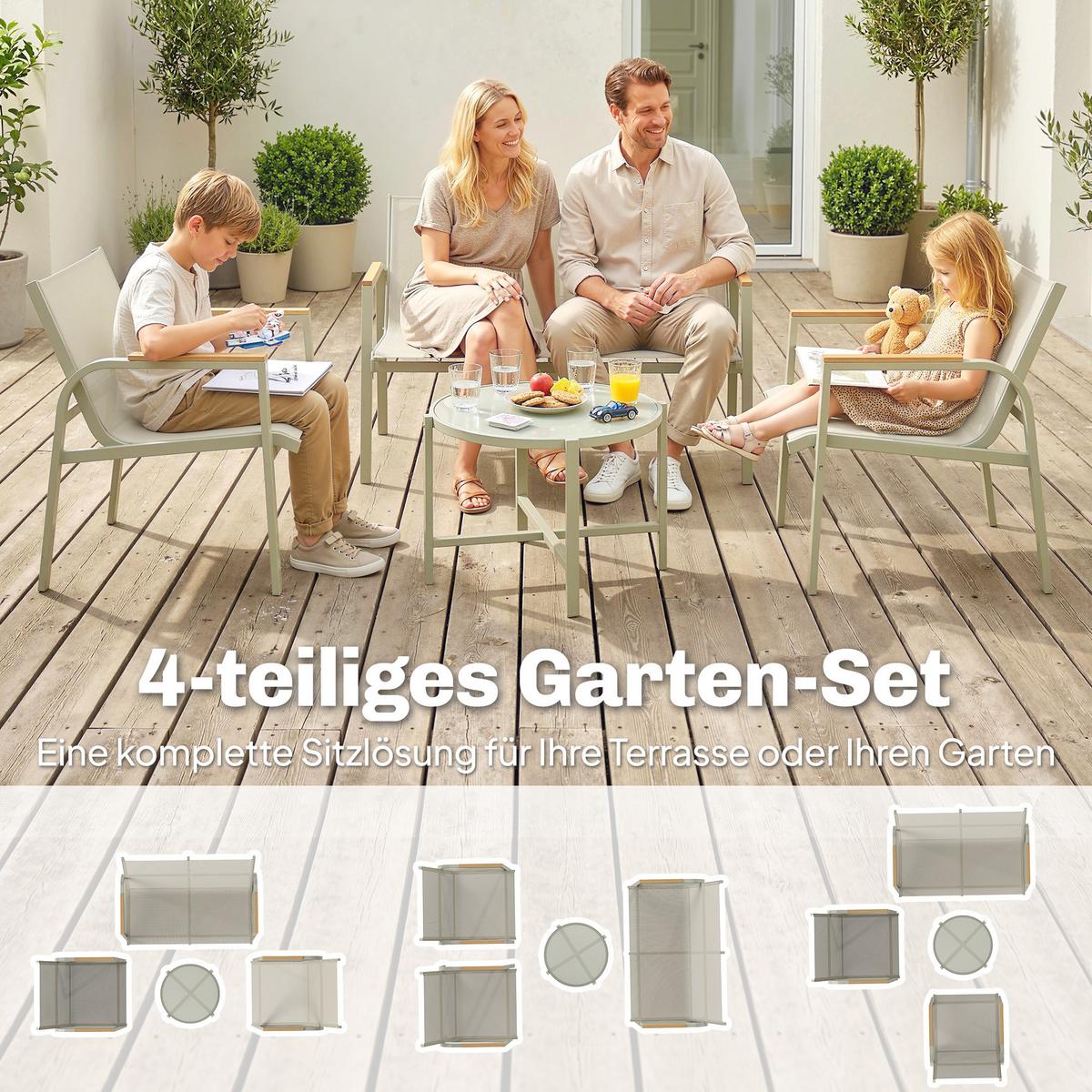 TERRASSENMÖBEL-SET 4-teilig Metall Texteline Grün - Grün, Textil/Metall - Outsunny