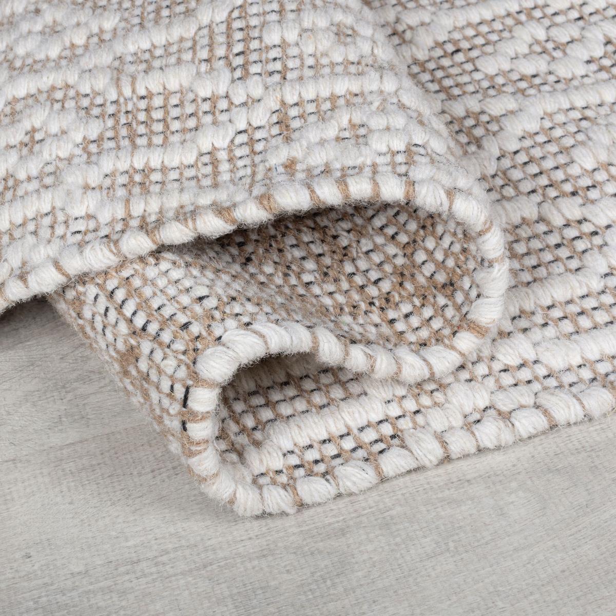 WOLLTEPPICH handgewebt ROTHER, mit Diamant Muster, Beige, 80 x 150 cm - Beige, Textil (150/80cm) - KADIMA DESIGN