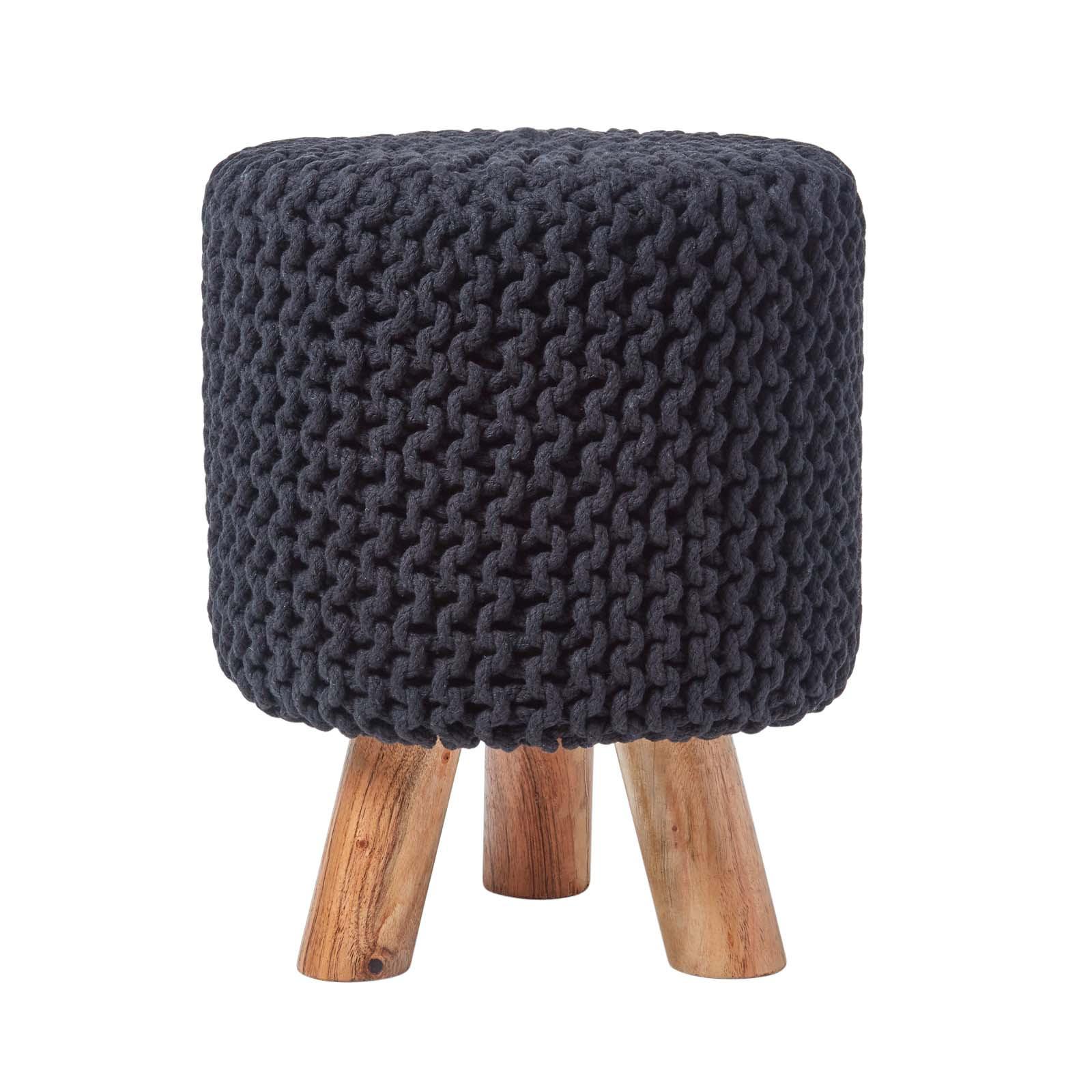 STRICK-HOCKER schwarz, Dreibein 32/32/42 cm - Schwarz, Textil (32/42/32cm) - Homescapes