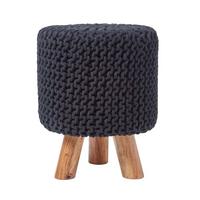 STRICK-HOCKER schwarz, Dreibein 32/32/42 cm - Schwarz, Textil (32/42/32cm) - Homescapes
