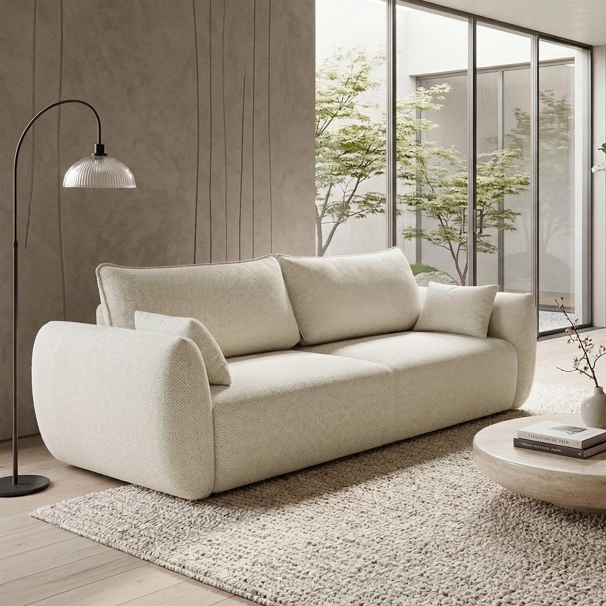 3-SITZER SCHLAFSOFA Zordo Chenille Hellbeige - Ecru/Schwarz, Kunststoff/Textil (238/91/102cm) - Selsey