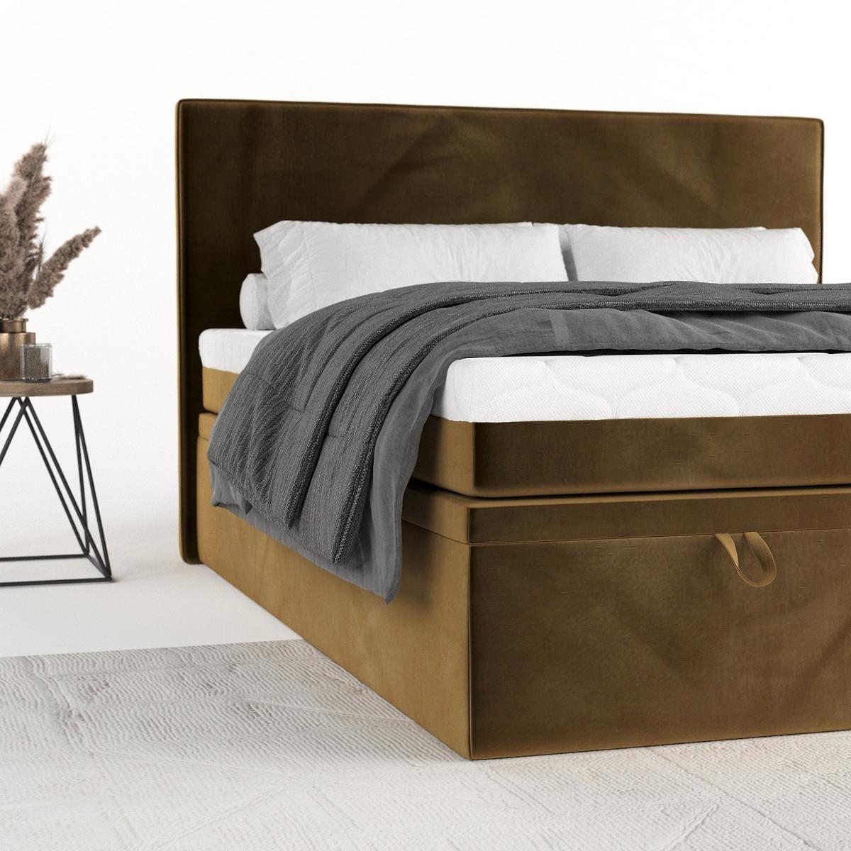 BOXBETT Zalla 200/200 cm Honiggelb im Kronos Stoff - Schwarz/Honig, Holz/Holzwerkstoff (200/200cm) - AltaBeds