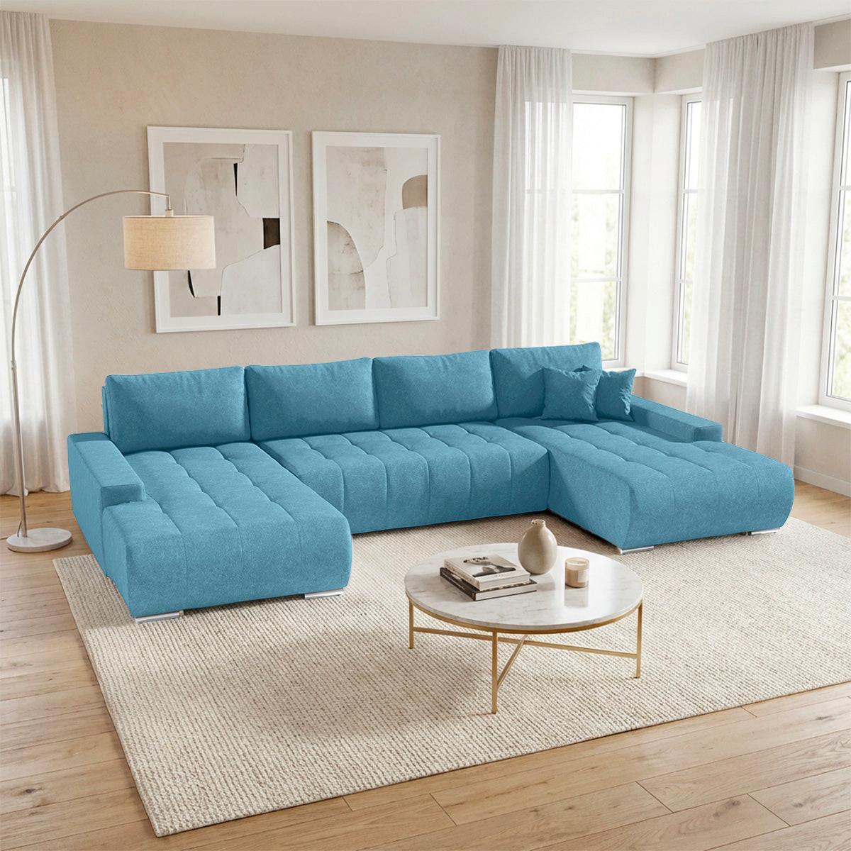 PANORAMASOFA Jonas 5 Sitzplätze Blau - Blau, Holzwerkstoff (350/85/185cm) - Petits-meubles