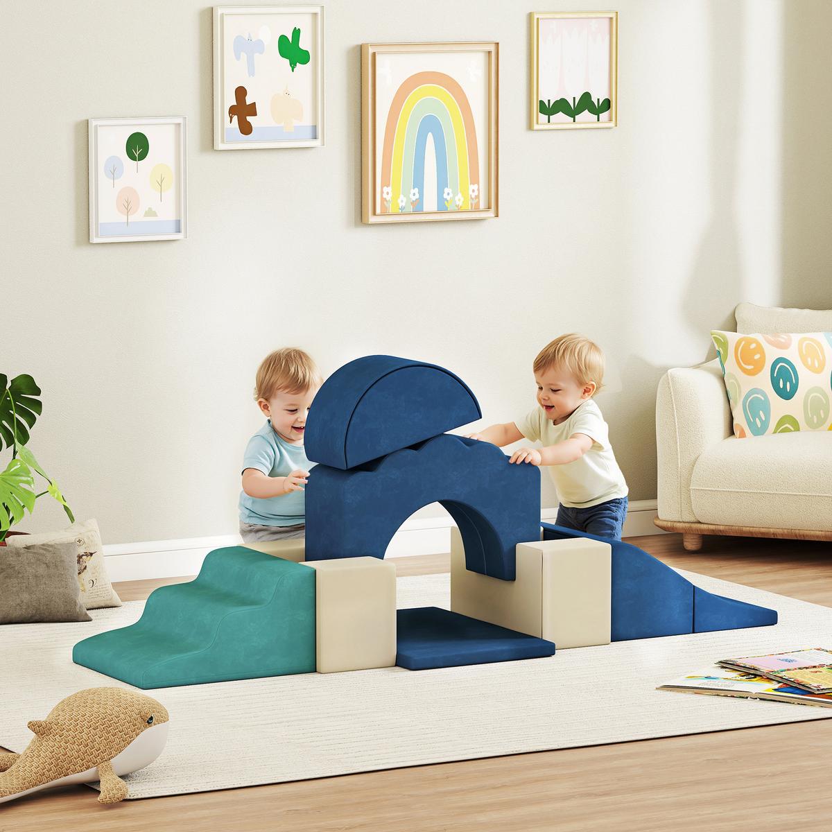 SCHAUMSTOFF-BAUSTEINE 7er Set Samt PU-Schaumstoff Blau - Dunkelblau, Textil (40/50cm) - AIYAPLAY