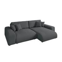 ECKSOFA mit Schlaffunktion, Bettkasten, Wellenunterfederung, seitenverkehrt montierbar B255/T165/H84 cm, Liegefl. 148x196 cm, Cord Grau / 21006 - Schwarz/Grau, Kunststoff/Textil (255/165cm) - luma-home