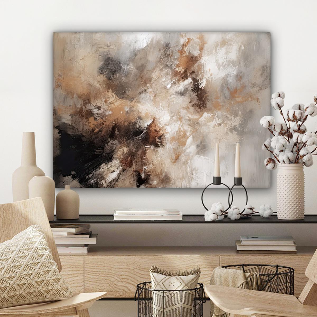 LEINWANDBILD Farbe - Abstrakt - Beige - Kunst Wandbilder 80x60 cm - Greige, Textil (80/60cm) - MuchoWow