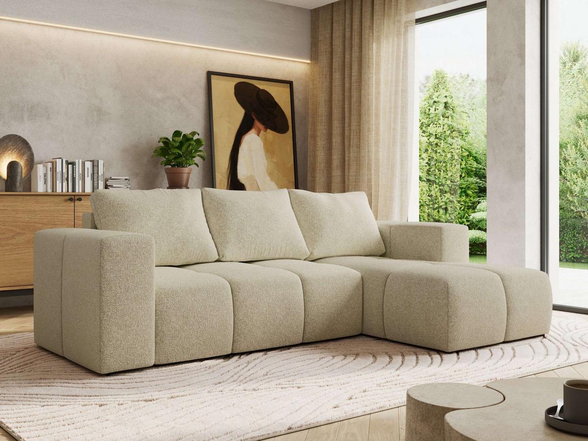ECKSOFA MONIVA Creme Strukture - Rechts - Creme/Schwarz, Kunststoff/Textil (266/164cm) - MKS