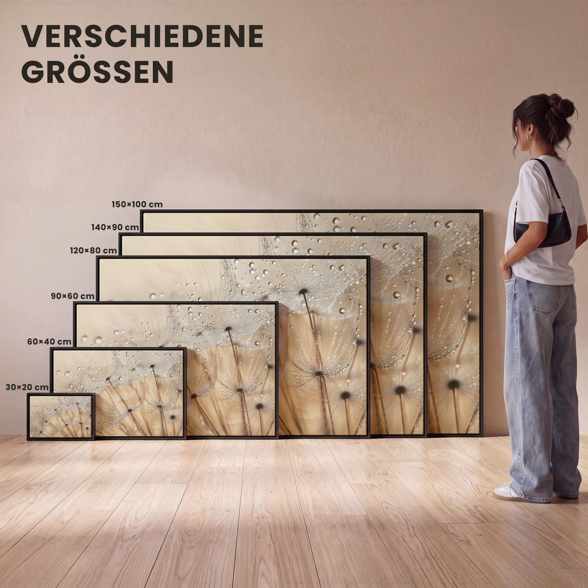 LEINWAND Bilder mit Rahmen - Löwenzahn - Abstrakt - Natur - Beige - 150x100 - Braun, Textil (150/100cm) - MuchoWow