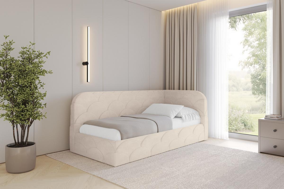 EINZELLBETT Jugendbett mit Bettkasten, Links - ELRY 80x200 Beige - Beige, Holzwerkstoff/Textil (80/200cm) - ALTDECOR