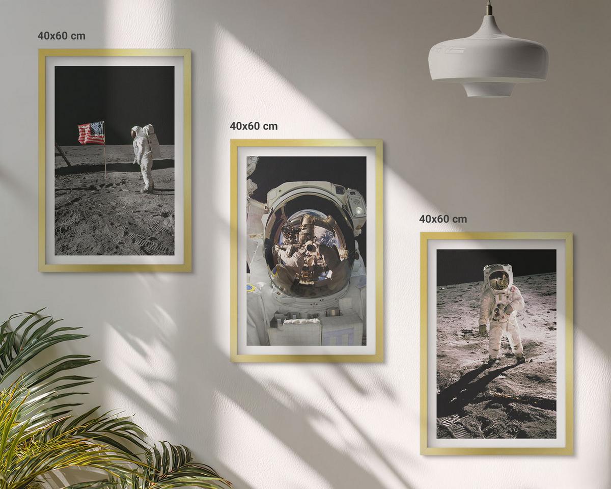 BILDER SET 3er Set - 40x60 cm Goldrahmen - NASA-Mondlandung - Goldfarben, Kunststoff (40/60cm) - TULUP