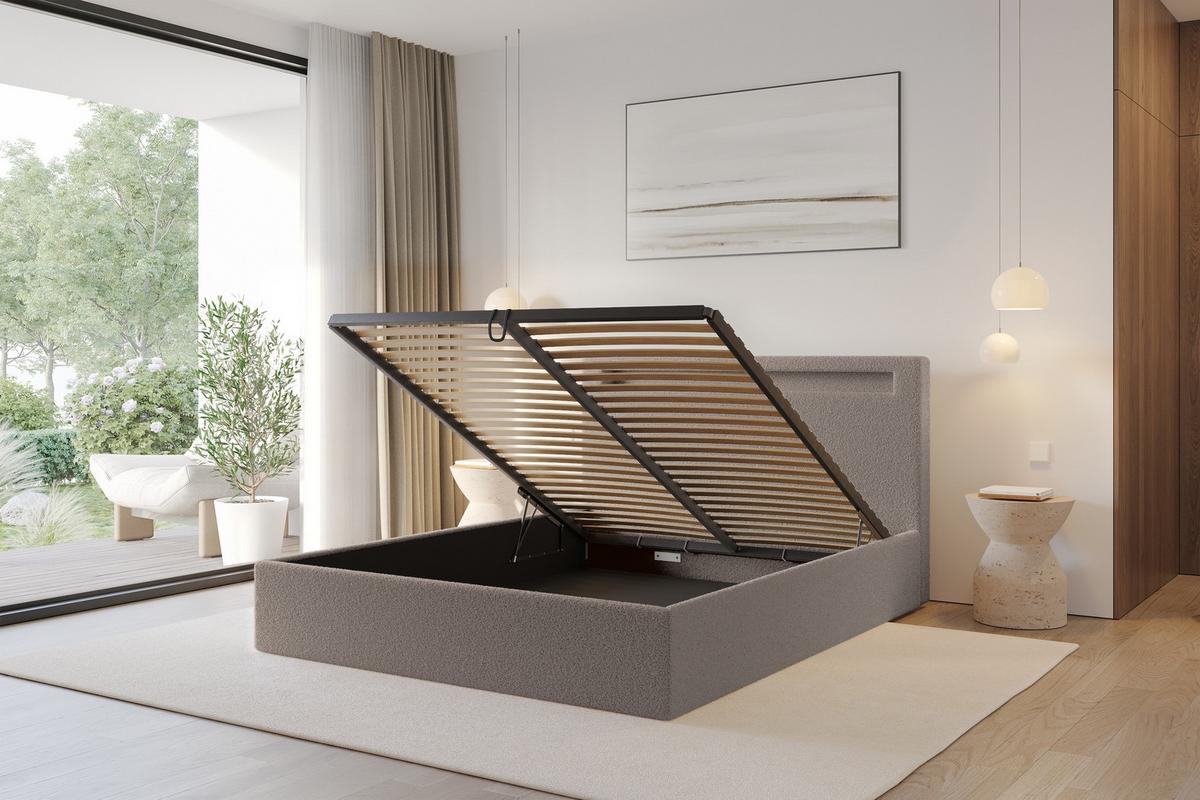POLSTERBETT mit Bettkasten und Lattenrost, Bett mit Matratze H3/H4 - GOLA 180x200 Braun - Braun, Holzwerkstoff/Textil (180/200cm) - ALTDECOR