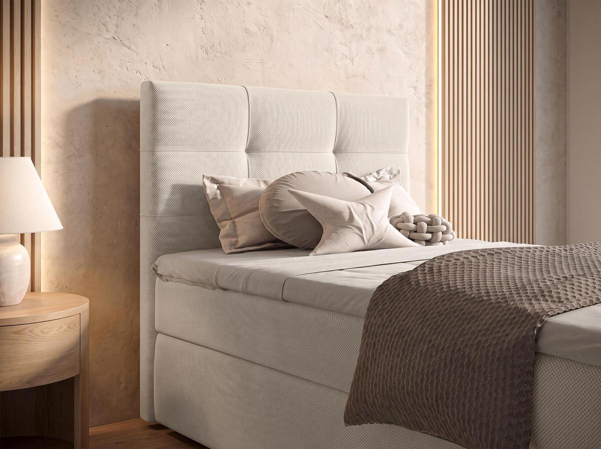 BOXBETT SAKARYA 120x200 cm mit Bettkasten und Matratze - Beige + TOPPER - Beige/Schwarz, Holz/Holzwerkstoff (120/200cm) - AX Living