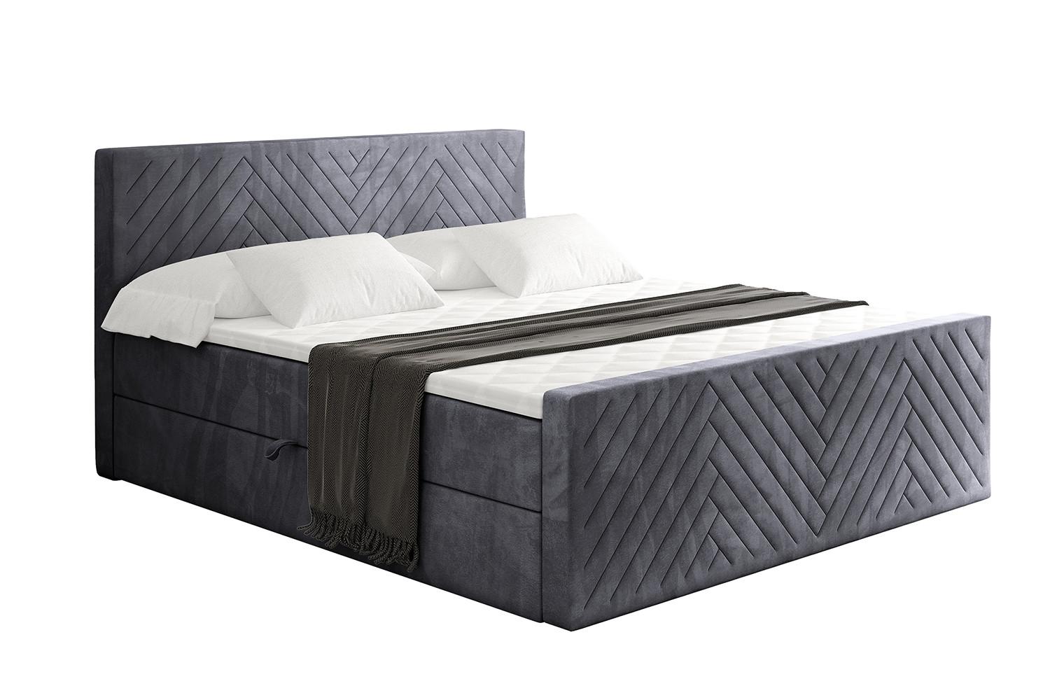 BOXBETT mit Matratze H4 und Lattenrost - VEXA-Z - 200x200 - Dunkelgrau Casablanca - Dunkelgrau, Holzwerkstoff (200/200cm) - ALTDECOR