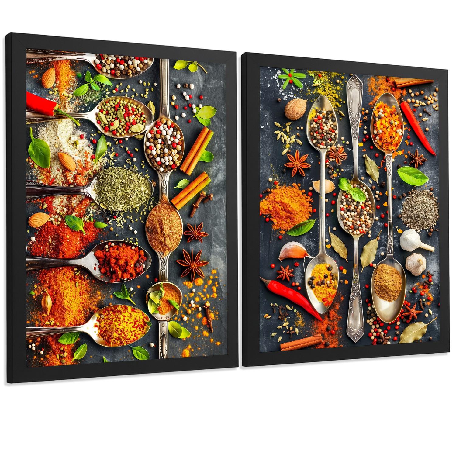 POSTER 2er Set Küchen-Wandbilder Limette Minze Getränk und Gewürze Food Fotografie Esszimmer Wanddeko Schwarzer Rahmen A4 - Schwarz, Papier (29.7/1/21cm) - Nacnic