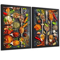 POSTER 2er Set Küchen-Wandbilder Limette Minze Getränk und Gewürze Food Fotografie Esszimmer Wanddeko Schwarzer Rahmen A4 - Schwarz, Papier (29.7/1/21cm) - Nacnic