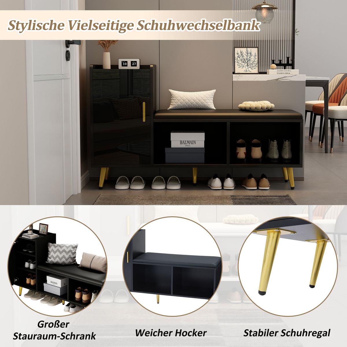 SCHUHSCHRANK Schwarz 120/35/71.5 CM - Schwarz, Holzwerkstoff (35/72/120cm) - Urban Meuble