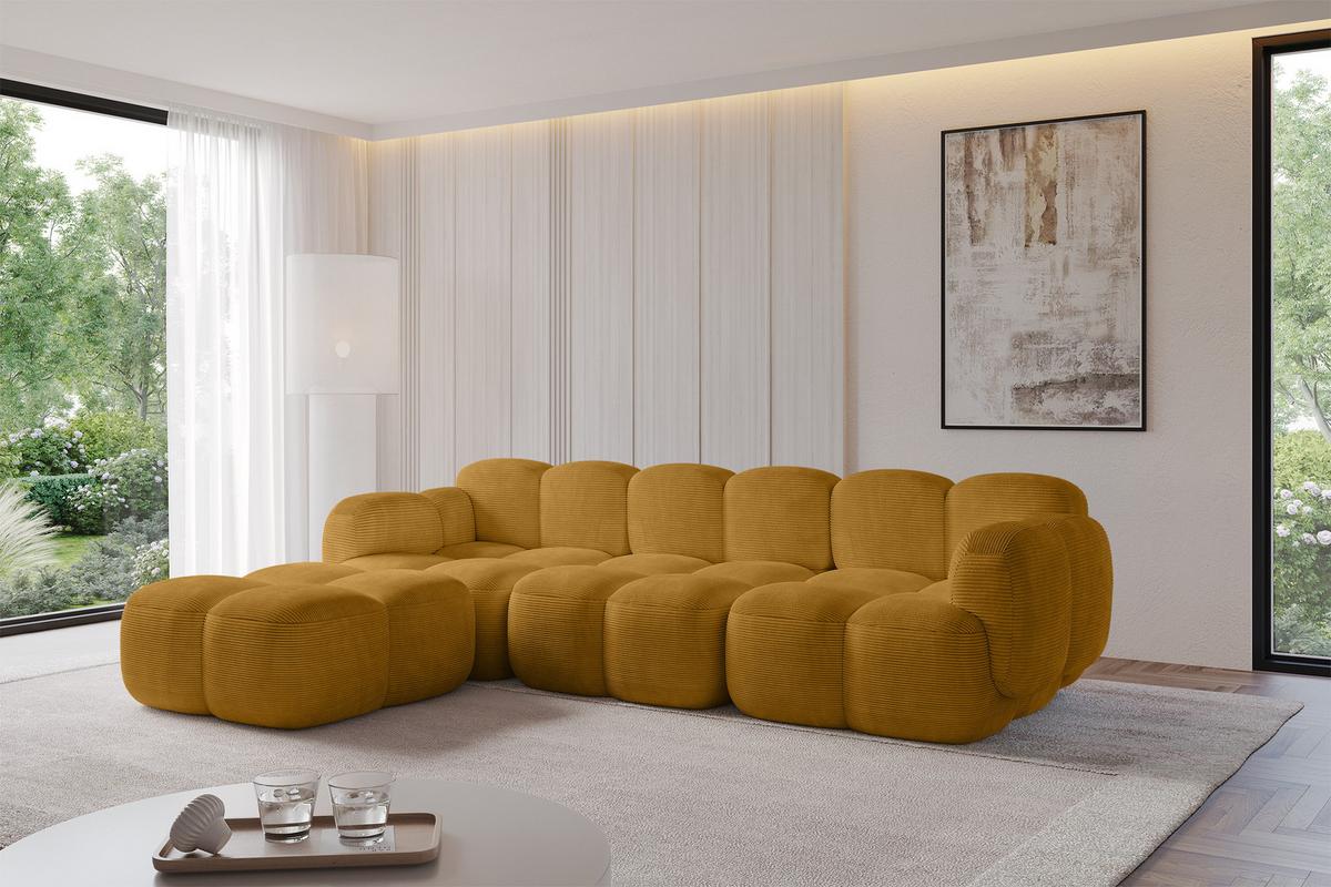ECKSOFA modulares Sofa Links Miko-L2 302x205x75 Senfgelb Cord - Schwarz/Honig, Holzwerkstoff/Kunststoff (302/205cm) - ALTDECOR