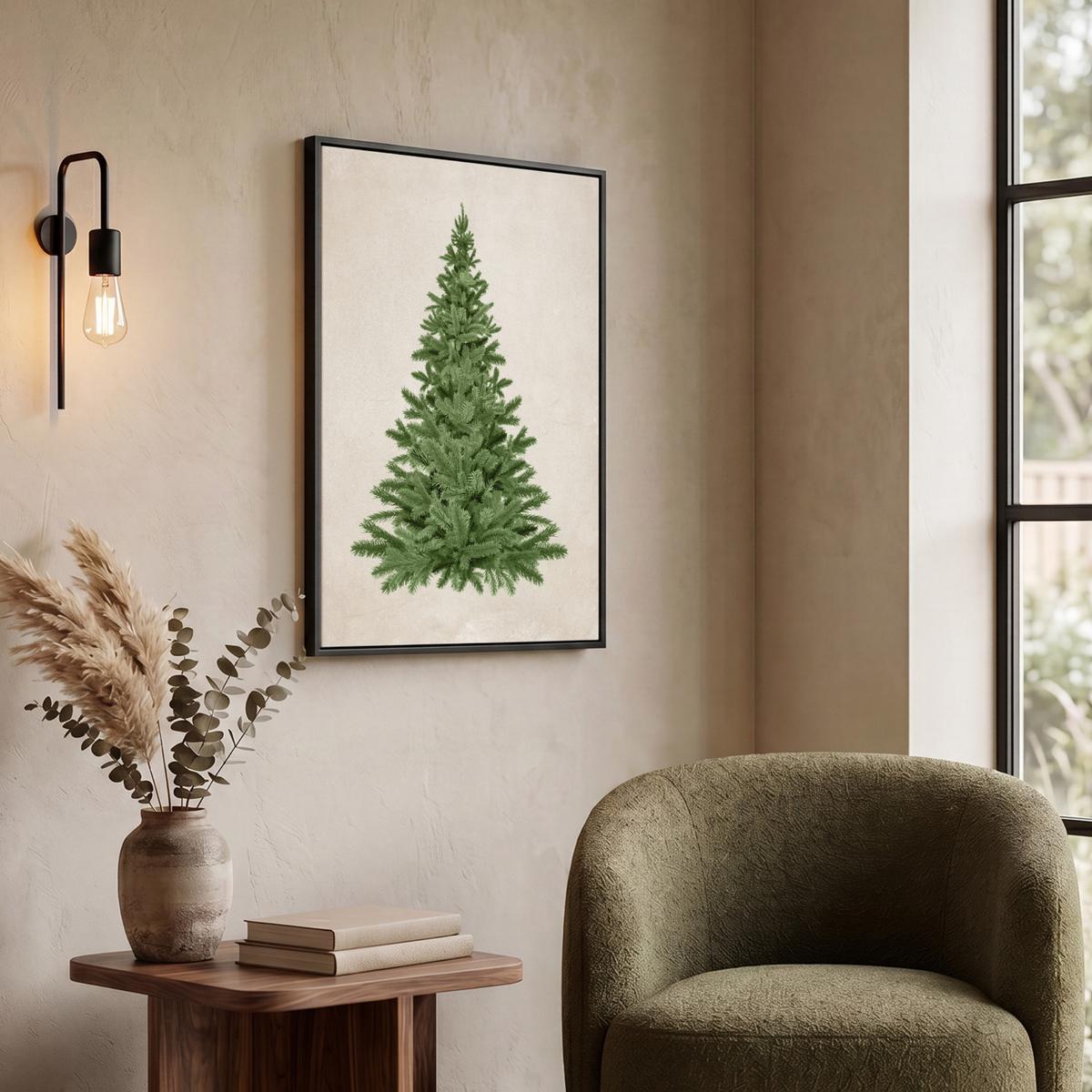 LEINWAND Bilder mit Rahmen - Weihnachtsbaum - Grün - Weihnachten - Feiertage - 60x80 - Olivgrün, Textil (60/80cm) - MuchoWow