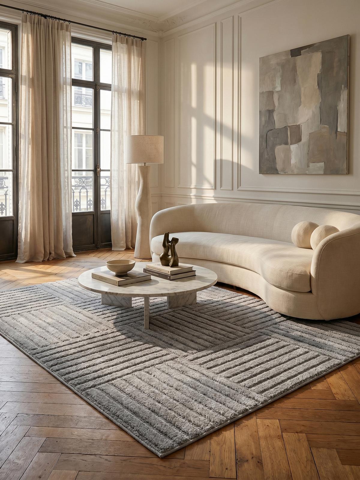 TEPPICH Hochflor RIGI in Silber, mit Cord-Streifen-Patchwork, 80 x 150 cm - Silberfarben, Textil (150/80cm) - KADIMA DESIGN
