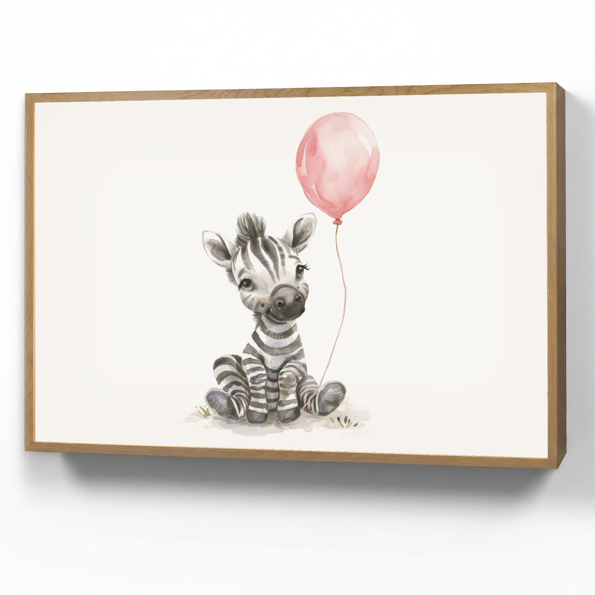 WANDLEUCHTE MIT AKKU Zebra - Baby - Tiere - Rosa Luftballon 90x60 cm - Weiß, Holzwerkstoff (90/60/8cm) - OnlyWow