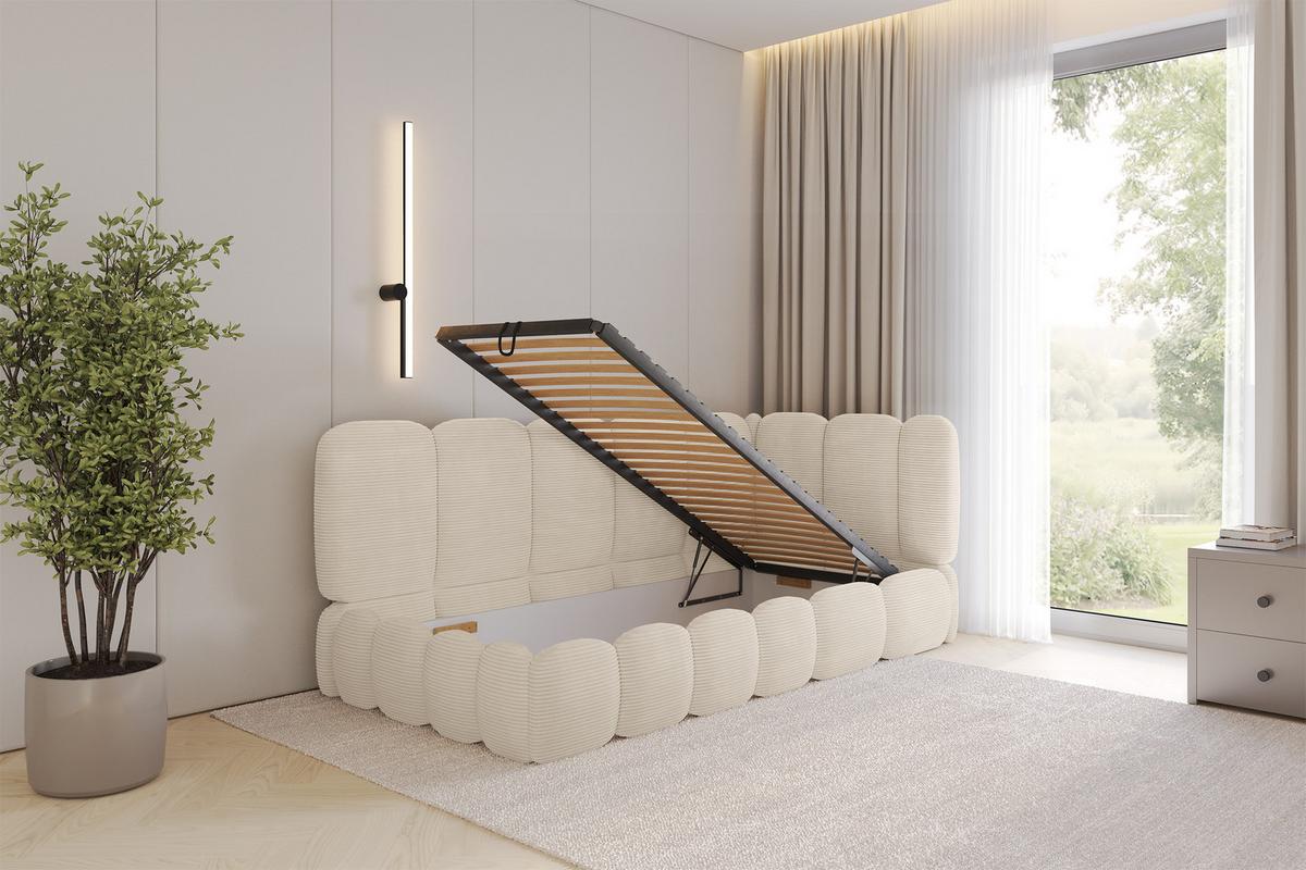 EINZELLBETT Jugendbett mit Bettkasten, Links - AVRY 80x200 Beige - Creme, Holzwerkstoff/Textil (80/200cm) - ALTDECOR
